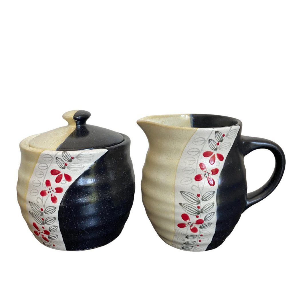 Sango Discontinued Blossom Pattern Creamer Sugar & Lid China Stoneware